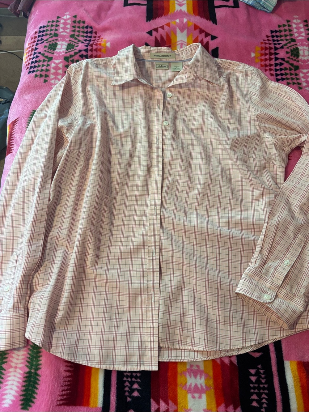 L.L. Bean Pink Plaid Button-Down Women's Shirt